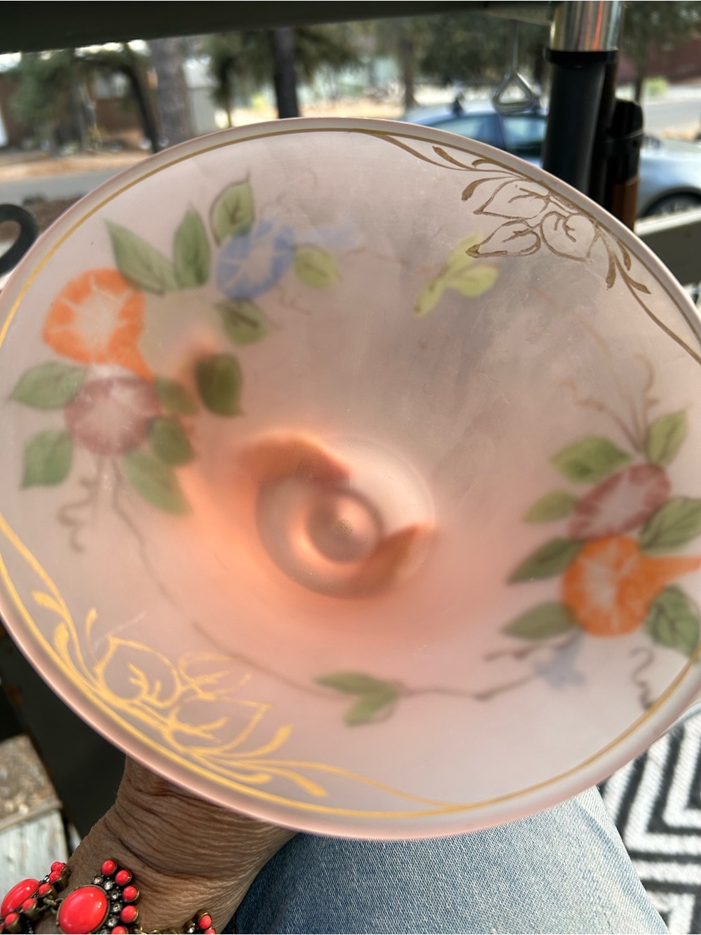 Vintage Pink satin glass mayonnaise bowl 1920-50